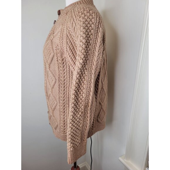 VTG Womens Handknit Cable Knit Cardigan Sweater Wooden Buttons Chunky M- L - Picture 4 of 5